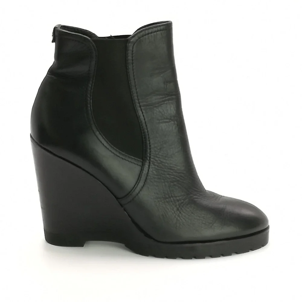 Michael Kors Shoes Womens Boots Ankle Bootie Black Leather‎ Wedge Thea 8.5